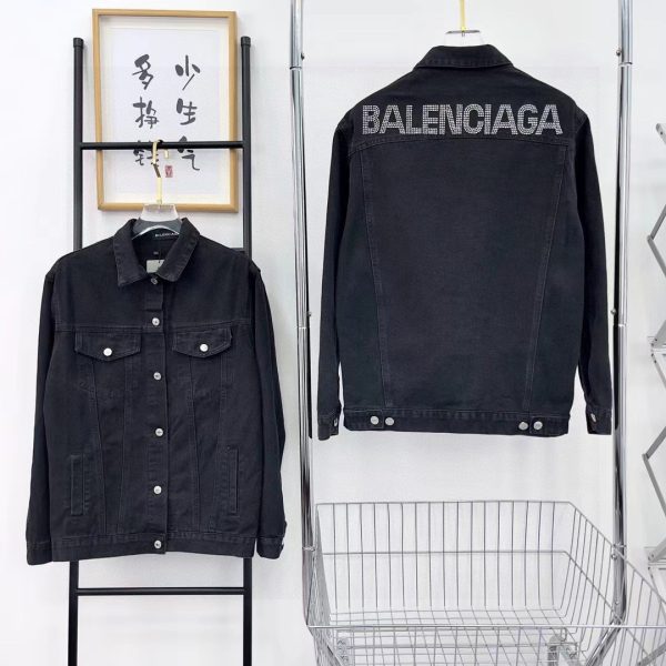 Premium Quality Balenciaga Coats Black Denim Rhinestone Luxury