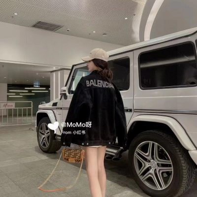 High Quality Balenciaga Coats Black Denim Rhinestone Style