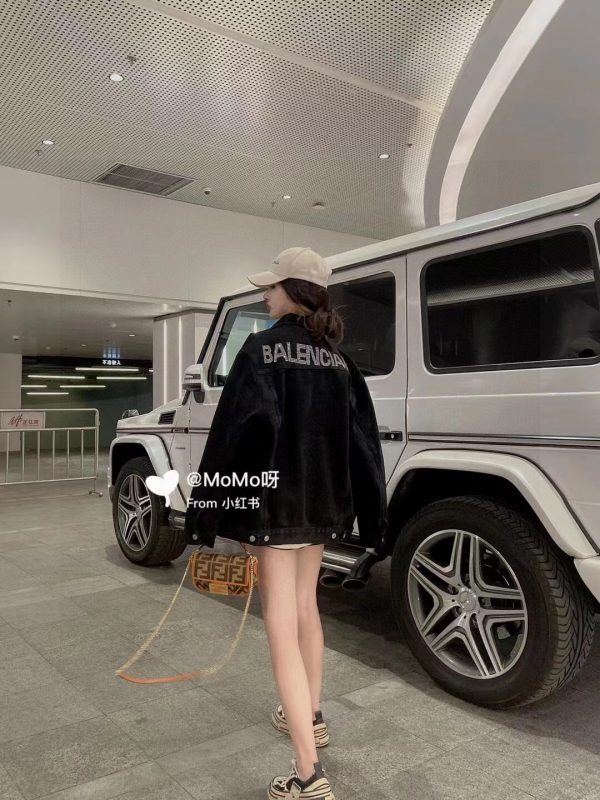 High Quality Balenciaga Coats Black Denim Rhinestone Style