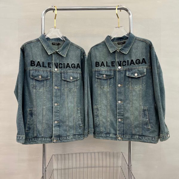Premium Balenciaga Coats Black Denim Embroidered Style