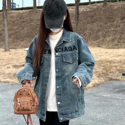 Premium Balenciaga Coats Black Denim Embroidered Luxury