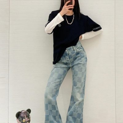 Premium Louis Vuitton Jeans Denim Logo Style