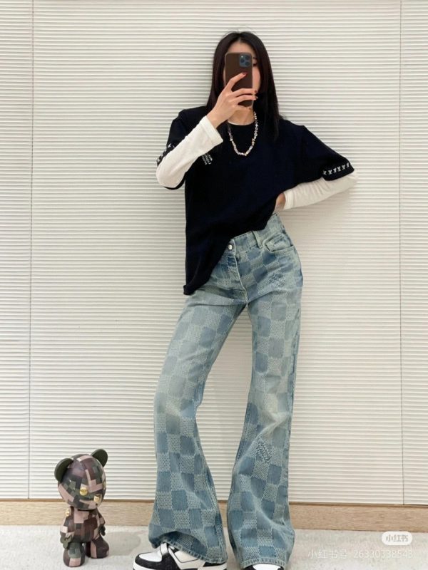 Premium Louis Vuitton Jeans Denim Logo Style