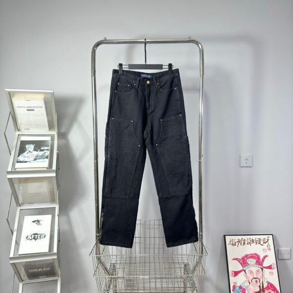 Premium Louis Vuitton Jeans Black Denim Washed Style