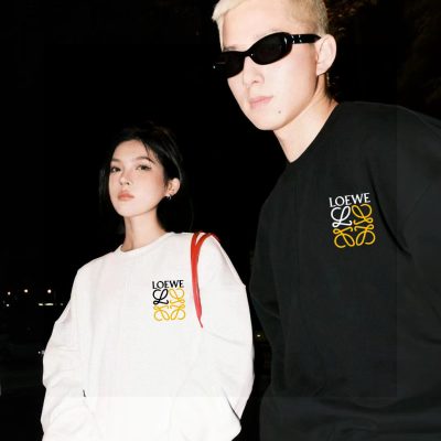 High Quality Loewe Hoodie Orange Fleece Logo Style