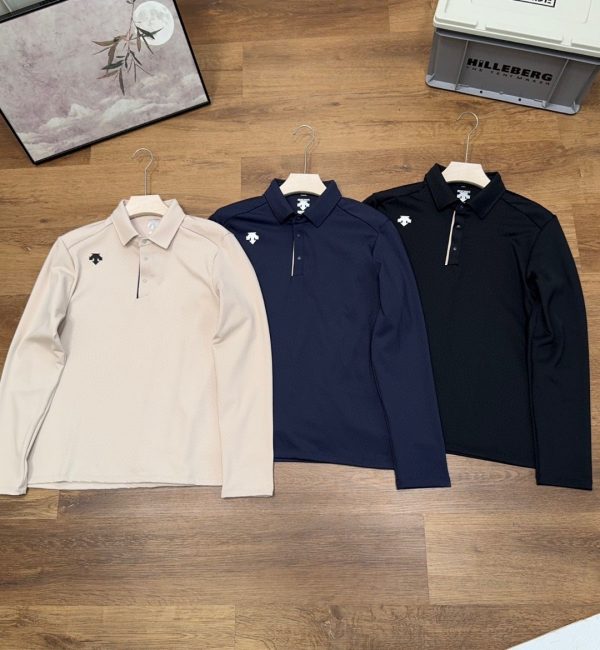 Best Selling Descente Long Sleeves Black Cotton Stripe Style