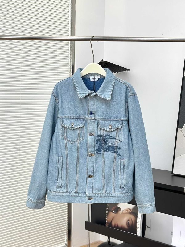 Premium Burberry Coat Denim Print Luxury