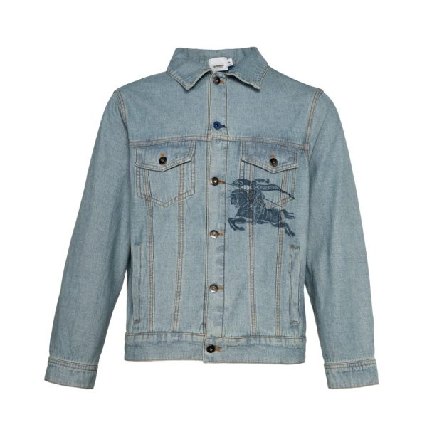 Premium Burberry Coat White Denim Print Style