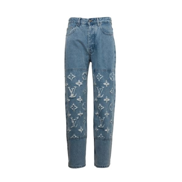Premium Louis Vuitton Jeans White Denim Washed Style