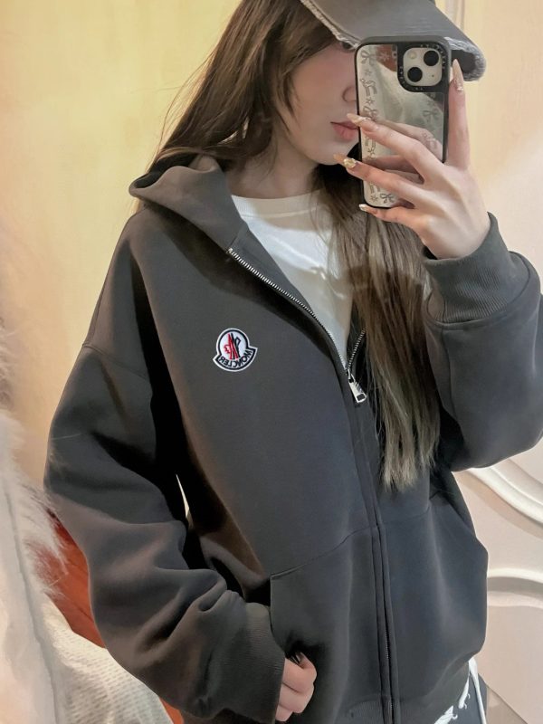 Premium Quality Moncler Jackets Gray Fleece Embroidered Luxury