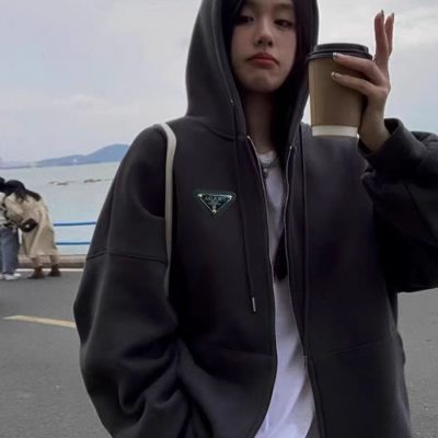 Premium Prada Jackets Gray Leather Logo Luxury