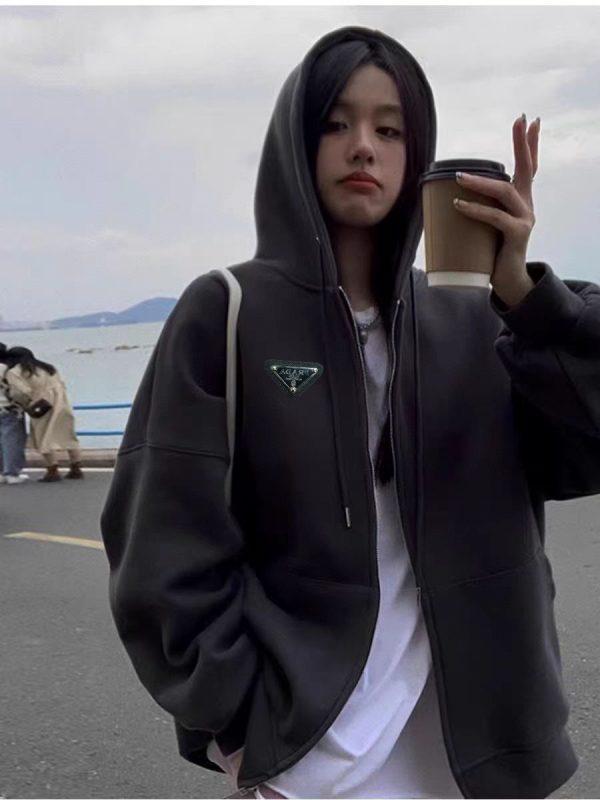 Premium Prada Jackets Gray Leather Logo Luxury