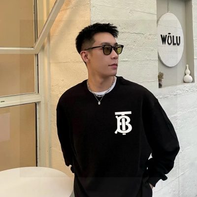 Luxury Burberry Sweatshirts Black Fleece Print Style