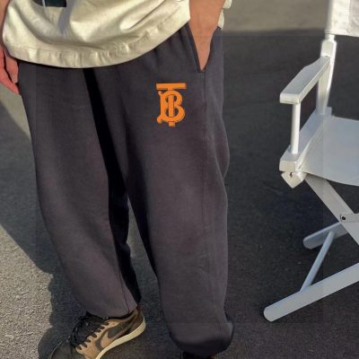 Premium Burberry Sweatpants Gray Cotton Logo Style