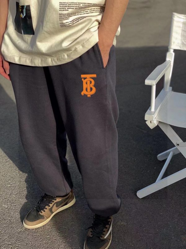 Premium Burberry Sweatpants Gray Cotton Logo Style