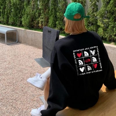 Luxury The North Face Sweatshirts Black Fleece Logo Style