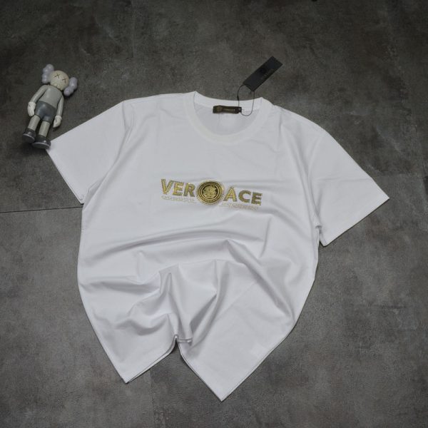 High Quality Versace Short Sleeves Gold Cotton Classic Style