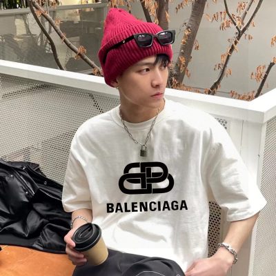 Premium Quality Balenciaga Short Sleeves White Cotton Classic Collection