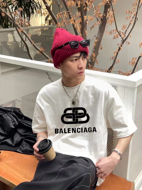 Premium Quality Balenciaga Short Sleeves White Cotton Classic Collection