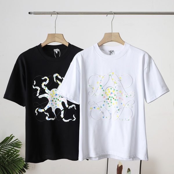 Best Selling Loewe Short Sleeves Black Cotton Embroidered Style
