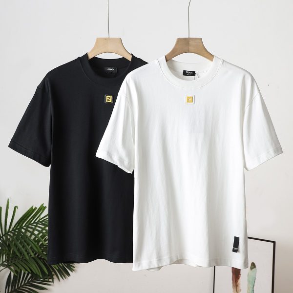 Luxury Fendi Short Sleeves Black Cotton Embroidered Style