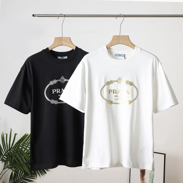 Premium Prada Short Sleeves Gold Cotton Classic Luxury