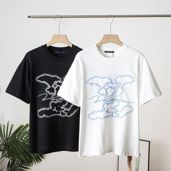 Luxury Louis Vuitton Short Sleeves Black Cotton Embroidery Luxury