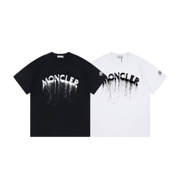 High Quality Moncler Short Sleeves Black Cotton Print Luxury