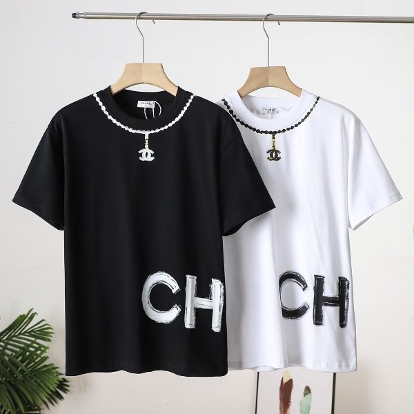 Premium Chanel Short Sleeves Black Cotton Minimalist Luxury
