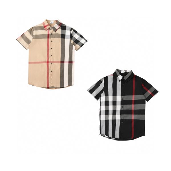 Premium Burberry Short-Sleeved Shirt Khaki Plaid Style