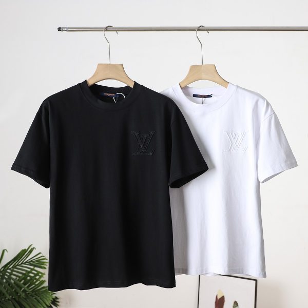 Premium Quality Louis Vuitton Short Sleeves Black Cotton Logo Collection