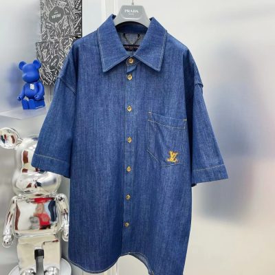 Premium Quality Louis Vuitton Short Sleeves Denim Embroidered Luxury