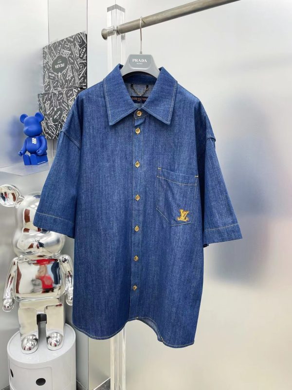 Premium Quality Louis Vuitton Short Sleeves Denim Embroidered Luxury