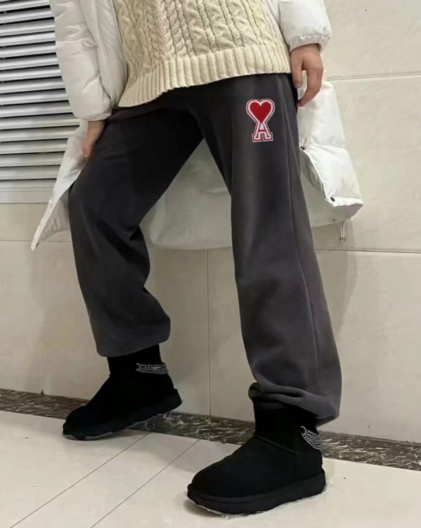 Premium Quality Ami Sweatpants Black Fleece Embroidered Luxury