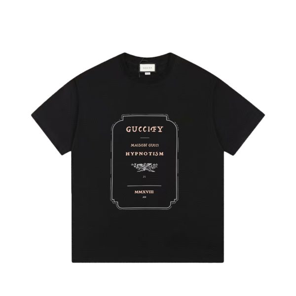 Premium Quality Gucci Short Sleeves Black Cotton Logo Luxury