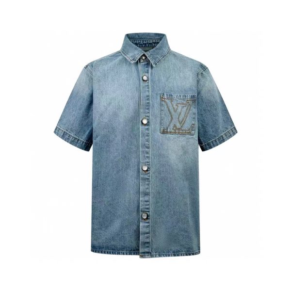 High Quality Louis Vuitton Short-Sleeved Shirt Gold Denim Classic Collection