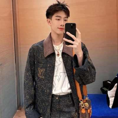 Best Selling Louis Vuitton Coats Gold Denim Embroidered Style