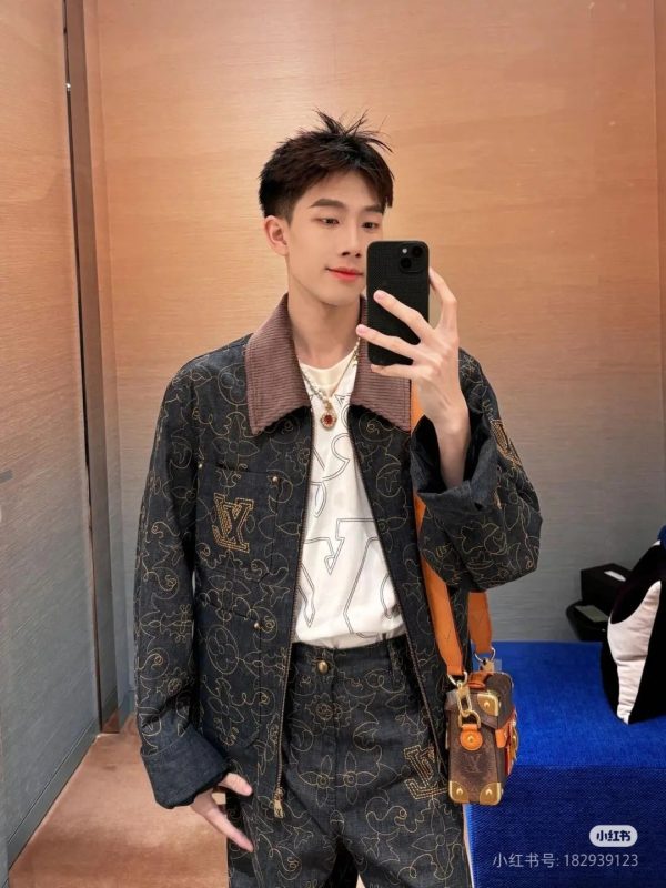 Best Selling Louis Vuitton Coats Gold Denim Embroidered Style