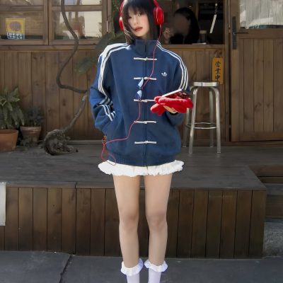 High Quality Adidas Coats Navy Suede Striped Style