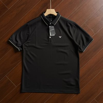 Premium Armani Short-Sleeved Black Cotton Solid Collection