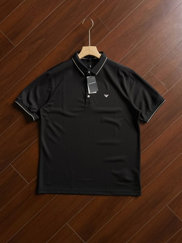 Premium Armani Short-Sleeved Black Cotton Solid Collection