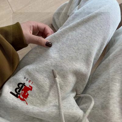 Premium Quality Burberry Pants Gray Fleece Monogram Luxury