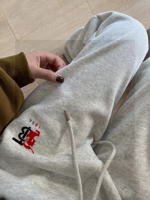 Premium Quality Burberry Pants Gray Fleece Monogram Luxury