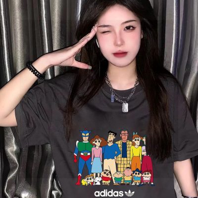 Premium Quality Adidas Short Sleeves Black Cotton Print Style