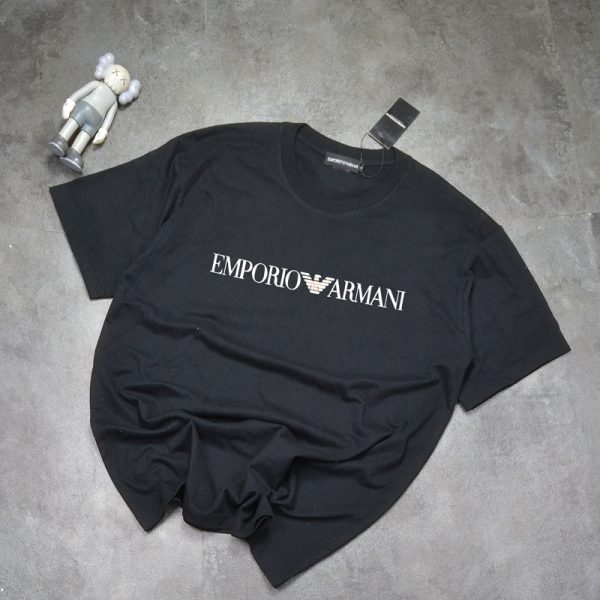 Premium Armani Short Sleeves Black Cotton Logo Style