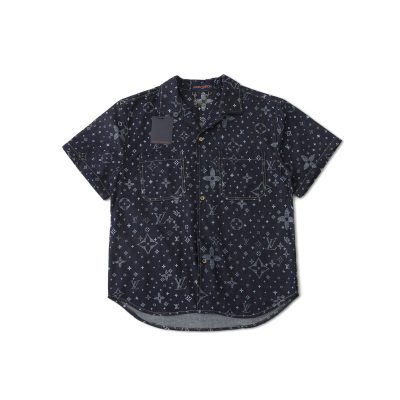 Premium Louis Vuitton Short-Sleeved Shirt Denim Monogram Style
