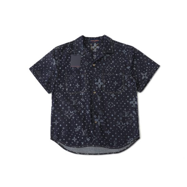 Premium Louis Vuitton Short-Sleeved Shirt Denim Monogram Style