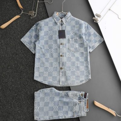 High Quality Louis Vuitton Short-Sleeved Shirt Denim Logo Luxury