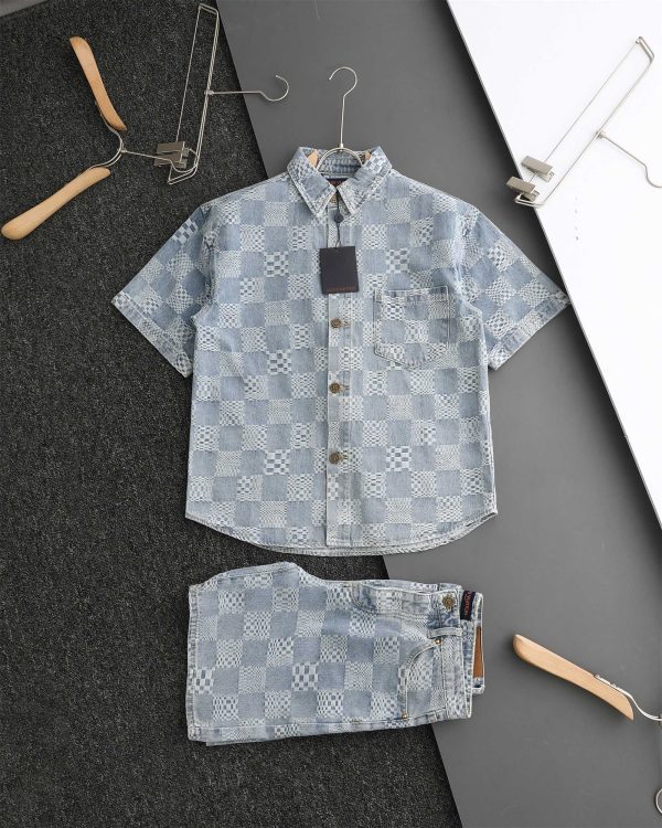 High Quality Louis Vuitton Short-Sleeved Shirt Denim Logo Luxury