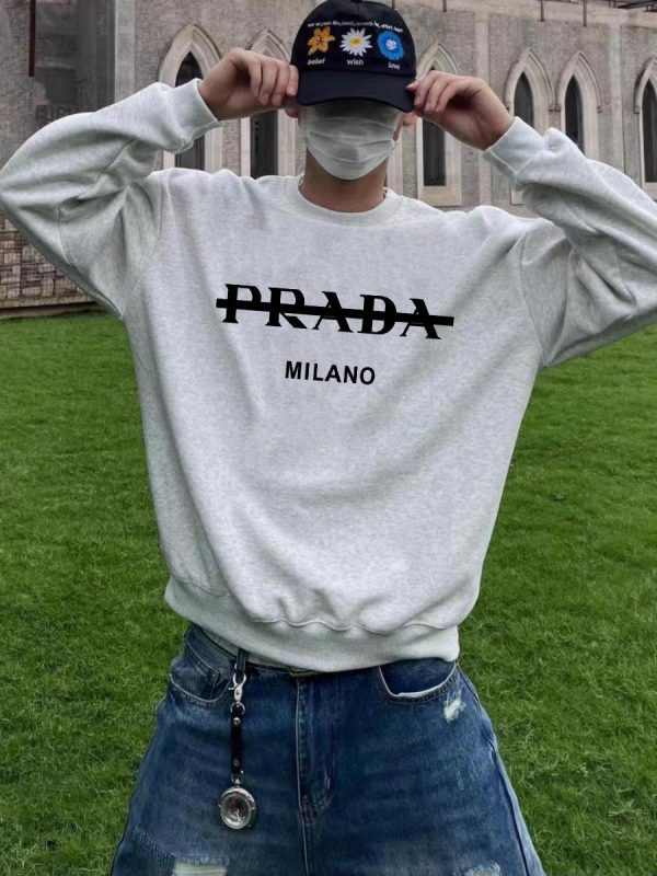 High Quality Prada Sweatshirts Black Fleece Logo Luxury